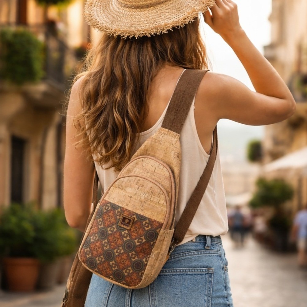 NWT Natural Cork Crossbody Sling Bag Portugal Made Eco Friendly Backpack Vegan